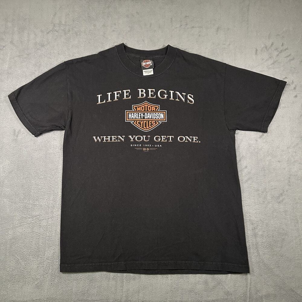 VTG Y2K Harley Davidson “Life Begins When You Get One” Black Shirt Size XL USA